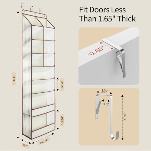 Yecaye Over the Door Shoe Organizer Hanging with Large Pockets, 8 Tier Back of Door Storage for Nursery, Closet and Bathroom, Partition Behind Door Organizers Shelf with Baby Clothes(1 Pack, Beige) - color: Beige