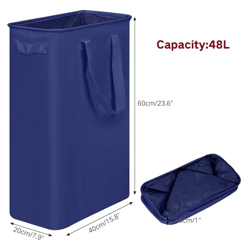 efluky Slim Laundry Basket, Narrow Laundry Hamper with Handles, Collapsible Dirty Clothes Hamper, Tall Laundry Bin for Laundry Room, Dorm and Bedroom, 12.7 Gallons(48L) Blue - color: Blue, size: 48L without Lid