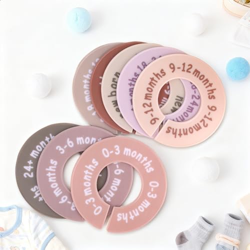 8pcs Baby Clothes Dividers for Closet, Plastic Nursery Closet Organizers Round Size Dividers for Newborn Toddler Age Labels Wardrobe Decor & Storage Outfit Solution