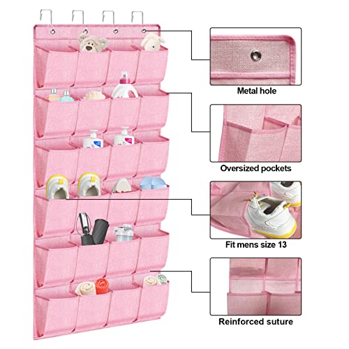 homyfort Pink Shoe Organizer Over the Door for Girls Women Kids Room,Hanging Shoe Rack Organizer for Closet Door,Zapateras Storage Holder with 24 Large Pockets & 4 Sturdy Hooks for Shoes,Slippers - color: Linen-like Pink, size: 1 Pack 24 Pockets