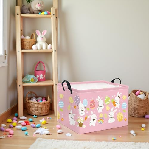 HIYAGON Rectangular Easter Basket Nursery Basket for Boys Bunny Room Decor Cute Toy Storage Organizer Bins Bedroom(Cute Easter Bunny) - color: Cute Easter Bunny