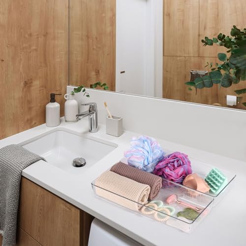Ohlove 6 Pcs Large Clear Plastic Drawer Organizers Tray 15" x 6.3" Storage Bins with 25 Pcs Non-Slip Pads for Makeup, Jewelries, Kitchen Utensils, Bathroom and Office - size: 15"x6"