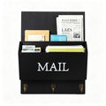 Wooden Mail Organizer with Key Hooks, Rustic Wall Mounted Letter Holder, Farmhouse Mail Sorter with Hooks, Bill Letter Storage for Entryway, Black