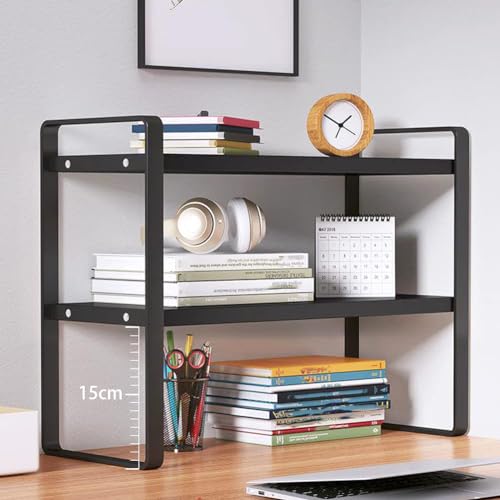 SIDIANBAN Desktop Organizer Shelf Office Storage Rack Computer Desk Bookshelf Adjustable Display Shelf for Office Supplies (Black) - color: Black Rack & Black Board