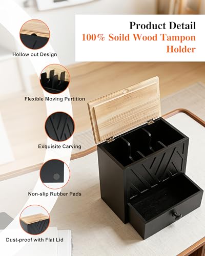 Tampon Holder for Bathroom Decor Feminine Product Organizer With Lid & Drawer Shark Week Box Girl Stuff (1, BLACK) - color: BLACK