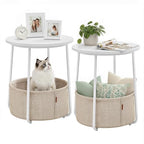 VASAGLE LILEA Collection - Small Round Side End Table, Modern Nightstand with Fabric Basket, for Living Room, Bedroom, Set of 2, Matte White and Camel Brown ULET225WG01S - color: Matte White + Camel Brown, size: Round + 2 pack