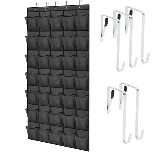 GORILLA GRIP Over the Door Shoe Organizer, 35 Large Breathable Mesh Pockets, Space Saving Hanging Storage Holder, 5 Hook Closet Rack Hanger, Hangs on Closets for Shoes, Accessories 68.5H x 24.5W Black - color: Black, size: 35 Pockets/5 Hooks