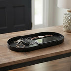 Oval Key & Wallet Tray, 12"x6"x0.8" Metal Valet Trays for Entryway Table, Minimalist Catch All Dish for Keys, Wallet, Jewelry, Black