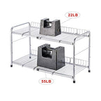 FlagShip 2 Tier Under Sink Organizers and Storage Rack Expandable Cabinet Shelf for Kitchen Bathroom Silver (17-25 inches)