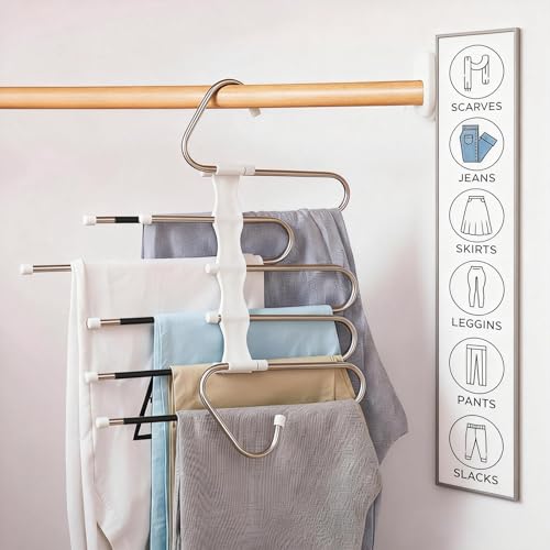 Pants Hangers Space Saving 5 Tier - 2 Pack Closet Organizers and Storage Closet Organizer,Anti-Slip Design,Closet Organizers and Storage for Pants Jeans Skirts Scarf Legging