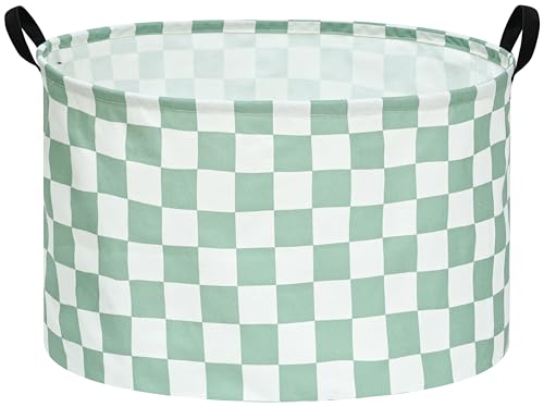 MAIZMZ Sage Checkered Storage Basket Extra Large 80L Kids Hamper Baby Laundry Basket Waterproof Toys Car Organizer Collapsible Canvas for Home/Dorm/Pet/Office/Closet/Shelf/Gift Baskets - color: Green