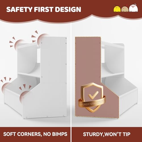 FOUCSSOMEI Toy Storage Organizer, 3-Tier Wooden Kids Toy Storage with Bookshelf, Movable Compartments, Safe and Stable Design, for Space Saving, Large Size, Patent Design - size: Large Size
