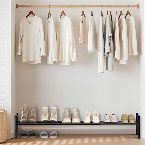 STORAGE MANIAC Long Expandable Shoe Rack, 6 Pairs Metal Wide Stackable Shoe Rack, Adjustable Shoes Shelf, Freestanding Shoes Organizer for Closet, Entryway, Hallway, Garage, Front Door, 1 Tier - size: 1-tier