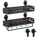 Shower Caddy Suction Cup, 15.7 inch 2 Pack Suction Shower Shelf with Hooks NO-Drilling Bathroom Holder, Rustproof Bathroom Organizer, Black,Includes 2 Extra Suction Cups for Replacement Use - size: 15.7 inches(2-Pack US)