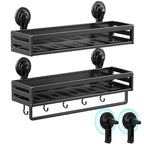 Shower Caddy Suction Cup, 15.7 inch 2 Pack Suction Shower Shelf with Hooks NO-Drilling Bathroom Holder, Rustproof Bathroom Organizer, Black,Includes 2 Extra Suction Cups for Replacement Use - size: 15.7 inches(2-Pack US)