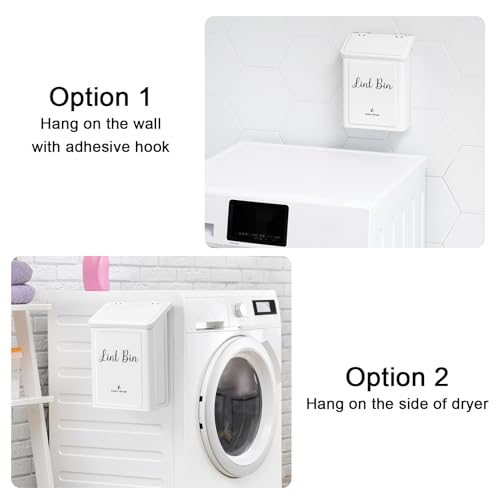 SUBEKYU Magnetic Lint Bin for Laundry Room, Wall Mounted Metal Lint Box Holder Trash Can with Lid for Dryer,Lint Basket for Laundry Room Organization,White - color: White