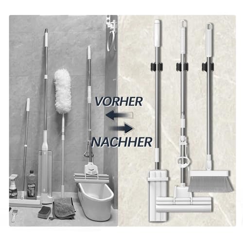 Mop and Broom Holder Big Size Hanging 1KG Extra, 8 Pack, Wall Mount for Organizing Mop Broom in Garden, Laundry Room, Cleaning, Bathroom, Kitchen, Garage (Black)