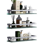 VOLPONE Bathroom Wall Shelf 15.7in Bathroom Glass Shelves Wall Mount Glass Shelf Rustproof Bathroom Wall Organizer 3 Tier (Sliver) - style: 3 tier without towel bar silver