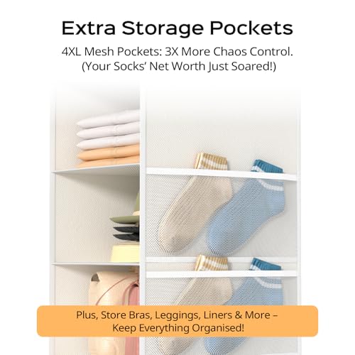 ALLTIDYUP Extra Deep Hanging Closet Organizers and Storage, 5-Tier Closet Hanging Organizer with 4 Mesh Pockets, Heavy-Duty Closet Shelves for Clothes and Hats, Ideal for Dorms and RVs, 1-Pack, White - color: White, size: 5 Tier
