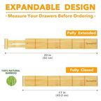 SpaceAid Bamboo Drawer Dividers with Inserts and Labels, Kitchen Adjustable Drawer Organizers, Expandable Organization for Home, Office, Dressers and Bathroom, 6 Dividers with 12 Inserts (17-22 in) - size: 17-22 inch