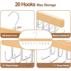 TOPIA HANGER 2 Pack 2 in 1 Belt Tie Hanger for Closet Max 60 Belts with 60 Ties Capacity, 20 Hooks Belt Tie Racks Wooden Hanger for Closet Organizer Space Saving “U” Fit Belt and “一” Fit Tie - CT59N - color: Natural-2 Pack