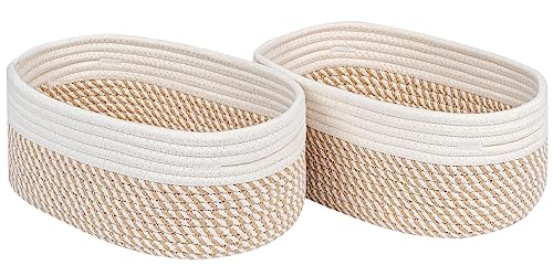 CubesLand Small Storage Baskets for Shelves, Closet Organization Bins Empty Gift Basket 2 Packs Baby Nursery Woven Organizing, Rectangular Clothes Shelves Off White/Mixed Camel - color: Off White/Mixed Camel, size: 2pcs-Small Basket