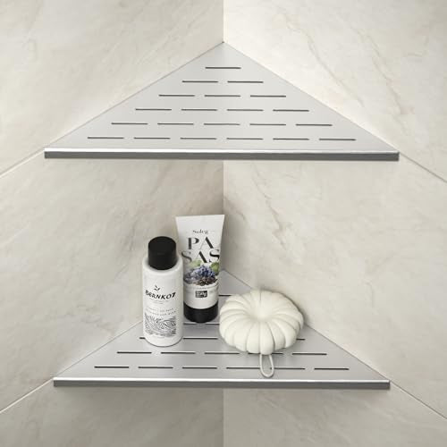 Corner Shower Shelf, 12" Brushed 304 Stainless Steel Slot Design Recessed Corner Shelves 2 Pack Bathroom Grout in Shelf for Tiled Wall, Large Size - color: Brushed, size: 12"-2 Pack