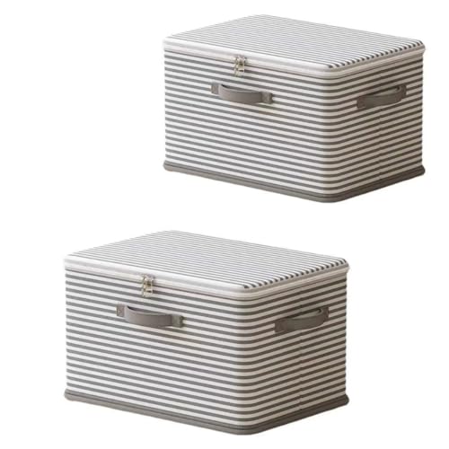 Foldable Storage Containers, Beige Striped Fabric Boxes with Lids, Stackable Closet Organizer Bins for Bedroom, Clothing Storage (Gray, XL) - color: Gray, size: XL