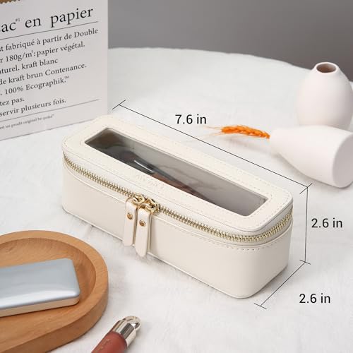 Aveniee Clear Makeup Brush Bag,Slim Cosmetic Brush Holder,Small Toiletry Bag Mini Travel Case for Women,Thin Make up Bags with Dual Zipper,Cute Travel Essentials Organizer,White - color: Off-White, style: Slim Elegance