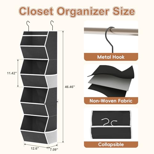 Hanging Closet Organizer 4 Shelf Collapsible Bedroom Closet Organizers and Storage Hanging with Mesh Pocket for Clothes, Closet Hanging Organizers and Storage for Fabric Wardrobe Space Saver, Black - color: Black-1 Pack, size: 4-shelf