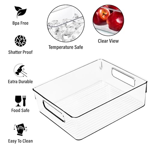 Clear Plastic Storage Bins, Pantry Organizers and Storage, Kitchen Organization and Storage Containers Bins for Organizing, Fridge, Freezer, Bathroom, Pantries, Medicine Cabinet Organizer Bin - size: 10.8 x 7.9 x 3.4