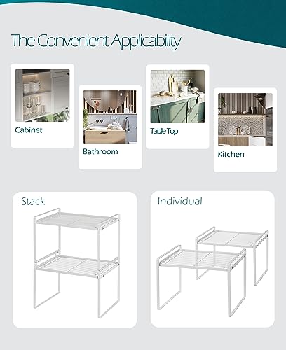 Shantton 2Pack Kitchen Cabinet Shelf Counter Organizer Rack Pantry Storage Bathroom Bedroom Office Table Desk Space Saving Stackable Rust Resistant Non Slip White Tall Wide L13.1in W10.6in H9.5in - color: White, size: L13.1'' W10.6'' H9.5''