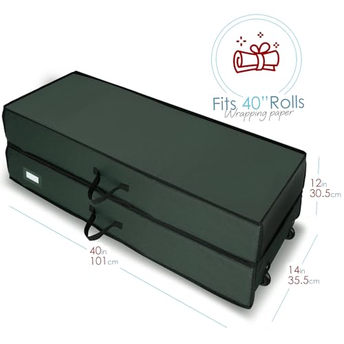 Hearth & Harbor Holiday Storage with Extra 2 PC of Christmas Storage Bins and Ribbon Storage Organizer - Fade Resistant Wrapping Paper Storage Containers with Wheels Fits Up to 30 Rolls of 40" Length - color: Green, size: Extra Large