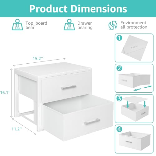 BOLUO Stackable Storage Drawers Closet Organizers and Storage Fabric White 2 Drawer Dresser for Bedroom 2 Packs Modern - color: White, size: M(11.2"D x 15.2"W x 16.1"H)