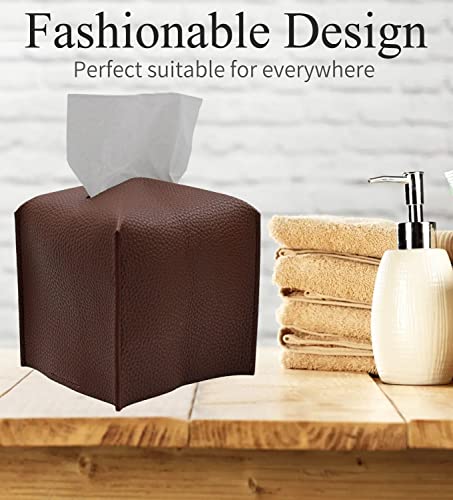 Livelab Tissue Box Cover, Square Decorative PU Leather Tissue Box Holder Modern Tissue Case Facial Paper Organizer Dispenser for Bathroom, Vanity Countertop, Night Stands, Desk 5X5X5'' | Dark Brown - color: Dark Brown