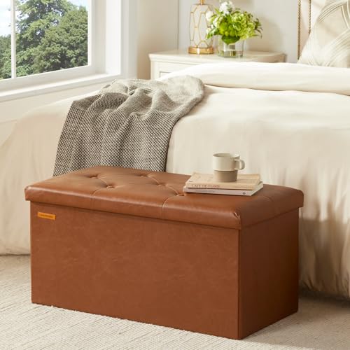 HAUSFRAU - Storage Ottoman Bench, 30 Inches Button Tufted Upholstered Ottoman Footstool with Storage for Living Room Bedroom Entryway, Load 660 lb, Synthetic Leather, Brown - color: Retro Brown, size: 15"D x 30"W x 15"H