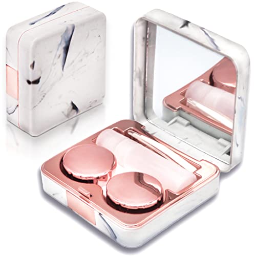 Vastsoon Contact Lens Case, Portable Cute Eye Contacts Colored Lenses Applicator Remover Tool Kit with Mirror Solution Bottle for Travel Daily Outdoor (Square, Rose Gold) - color: Square,Rose Gold