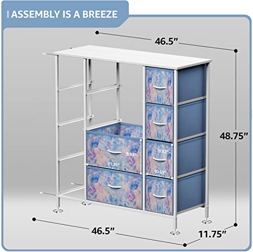Sorbus Kids Dresser with 12 Drawers - Chest Organizer Unit with Steel Frame Wood Top & Handle, Fabric Bins for Clothes - Large Furniture for Bedroom Hallway Kids Room Nursery & Closet (Blue - Tie-dye) - color: Tie Dye Blue, size: 12 Drawer