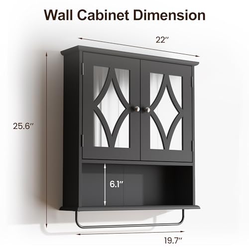 RoyalCraft Bathroom Medicine Cabinet Wall Mounted, Over the Toilet Storage Cabinet with Towel Rack and Adjustable Shelf, Large Bathroom Towel Cabinet Wall Mount 22x25 inch (Black) - color: Black