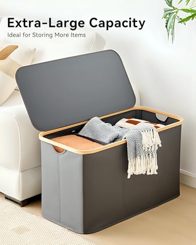 Storage Basket with Lid and Handles, 135L Fabric Bin with Divider for Shelf, Closet, Toy Organization, Collapsible Storage Organizer for Home, Grey - color: Grey, size: 135L