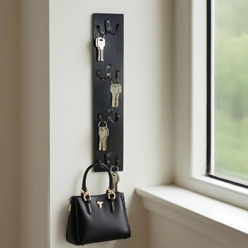 Yohsnor Vertical Key Holder Wall Mount - Stylish Home Decor for Entryway, Space-Saving Hook Rack & Organizer for Keys, Wallets, and More - Ideal for Small Spaces & Versatile Storage Solutions - color: Black