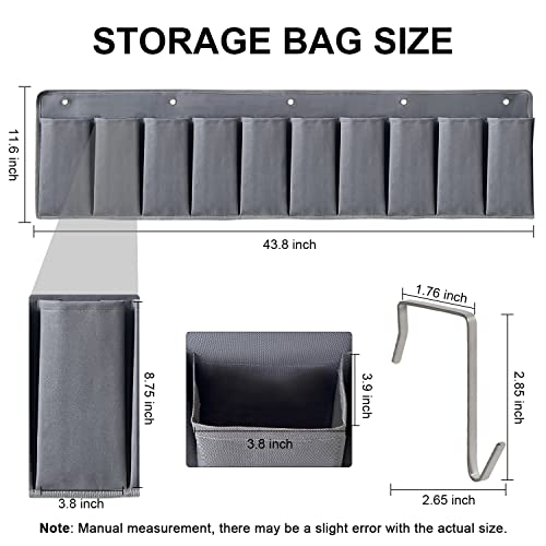 RVZONE RV Shoe Pockets 10 Pockets Heavy Hanging Bedside Storage Organizer with Sturdy Hooks Storage Pockets Hangs on bed for Shoes Toys and Tool Accessories - color: Grey