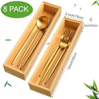 Kigley 8 Pieces Bamboo Drawer Organizer Kitchen Utensils Wooden Utensil Stackable Wooden Storage Box Bamboo Silverware Tray for Drawer(12 x 3 x 2 Inch,Wood) - size: 12 x 3 x 2 Inch