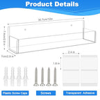Acrylic Spice Rack Wall Mount-12 Inch, Clear Spice Shelf Storage Holder, 4 Pack Hanging Seasoning Rack Organizer for Cabinet Door, Cupboard or Wall Kitchen (Adhesive or Screw) - size: 12"- 4 Pack