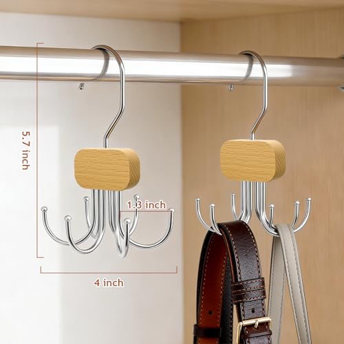 3 Pack Belt Hanger for Closet Organizer, 2026 Upgraded Tie Hangers for Space Saving & Storage, 360° Rotatable & Foldable Hooks, Large Capacity Rack for Tank Top, Bra, Purse (Natural) - color: Natural