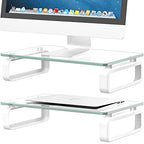 Hemudu 2 Pack Computer Monitor Stand Riser Multi Media Desktop Stand for Flat Screen LCD LED TV, Laptop/Notebook, with Tempered Glass and Metal Legs,HD02T-201 - size: Dual Monitor stand