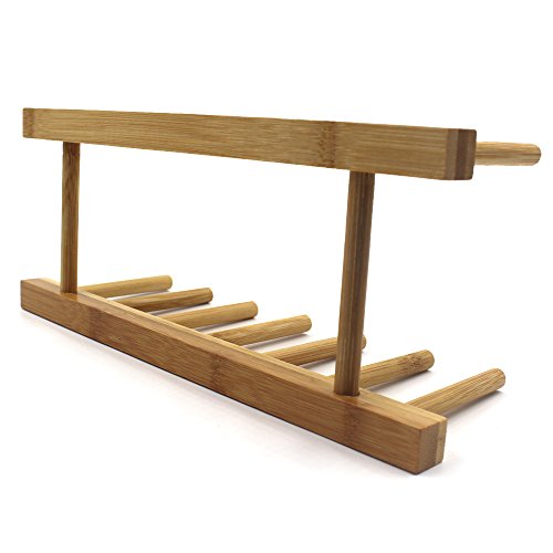 INNERNEED Bamboo Wooden Dish Rack, Vertical Plate & Lid Organizer for Kitchen Cabinet or Countertop, Drying Stand for Dishes, Cutting Boards - size: Pack of 1