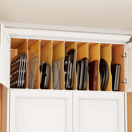 SpaceAid 8 Pack Tray Dividers for Cabinets, Bamboo Kitchen Cookie Baking Sheet Organizer for Cabinet, Vertical Pan and Trays Organizers for Pantry Storage - size: 8 Pack (23.5"D x 23.7"H)