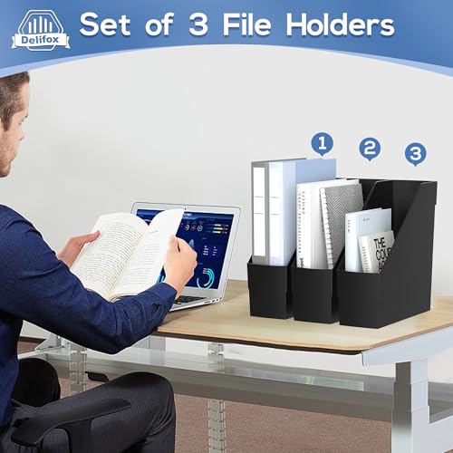 Delifox 3 Pack Magazine Rack, Plastic File Folder Bin Desk Organizer, Black - color: 3pack-black