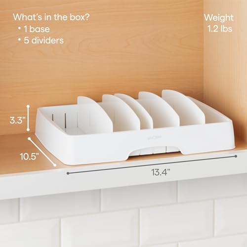 YouCopia StoraLid Food Container Lid Organizer for Kitchen Cabinet Storage with 5 Adjustable Dividers, 10.5''D × 13.4''W × 3.3''H, Large Classic Edition, White - size: Large Classic
